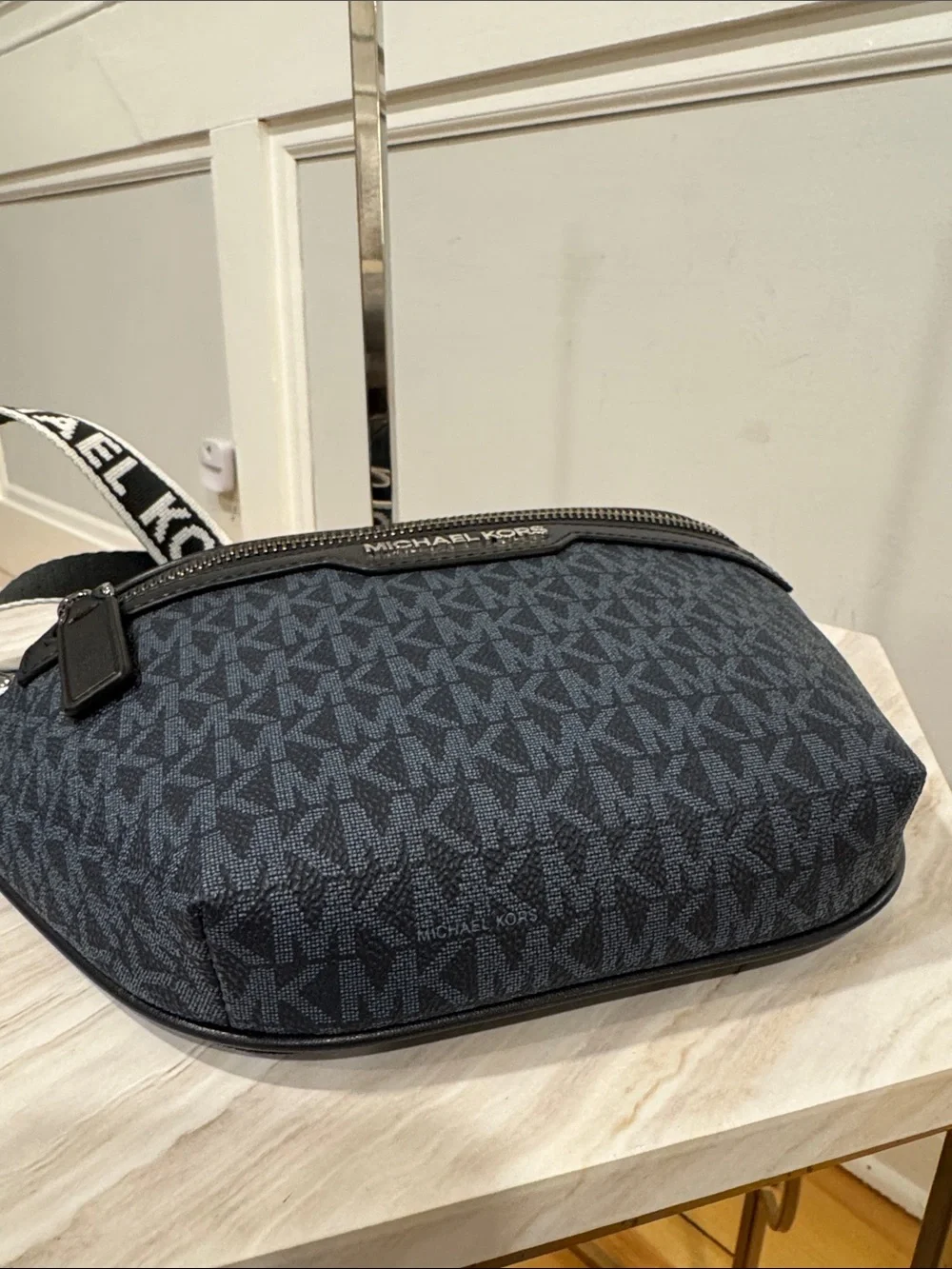 Michael Kors Bag Cooper Mini Belt Bag Logo Signature Blue Black Fanny Pack